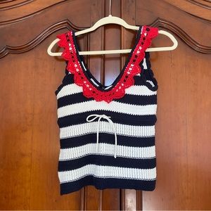 P_Jean by PINKO Crochet Cotton Stripe Knit Tank | Small